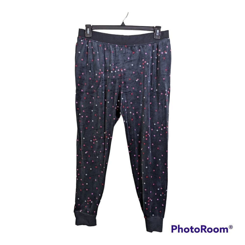 Kate Spade Velour Jogger Pants Womens Size Medium Black Polka Dot Sleep Lounge